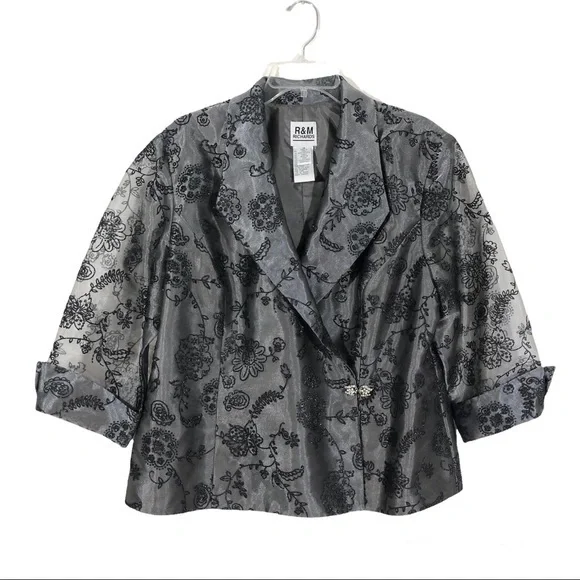 R&M RICHARDS Gunmetal Embroidered Floral Duster Jacket organza style 18 - Picture 1 of 16